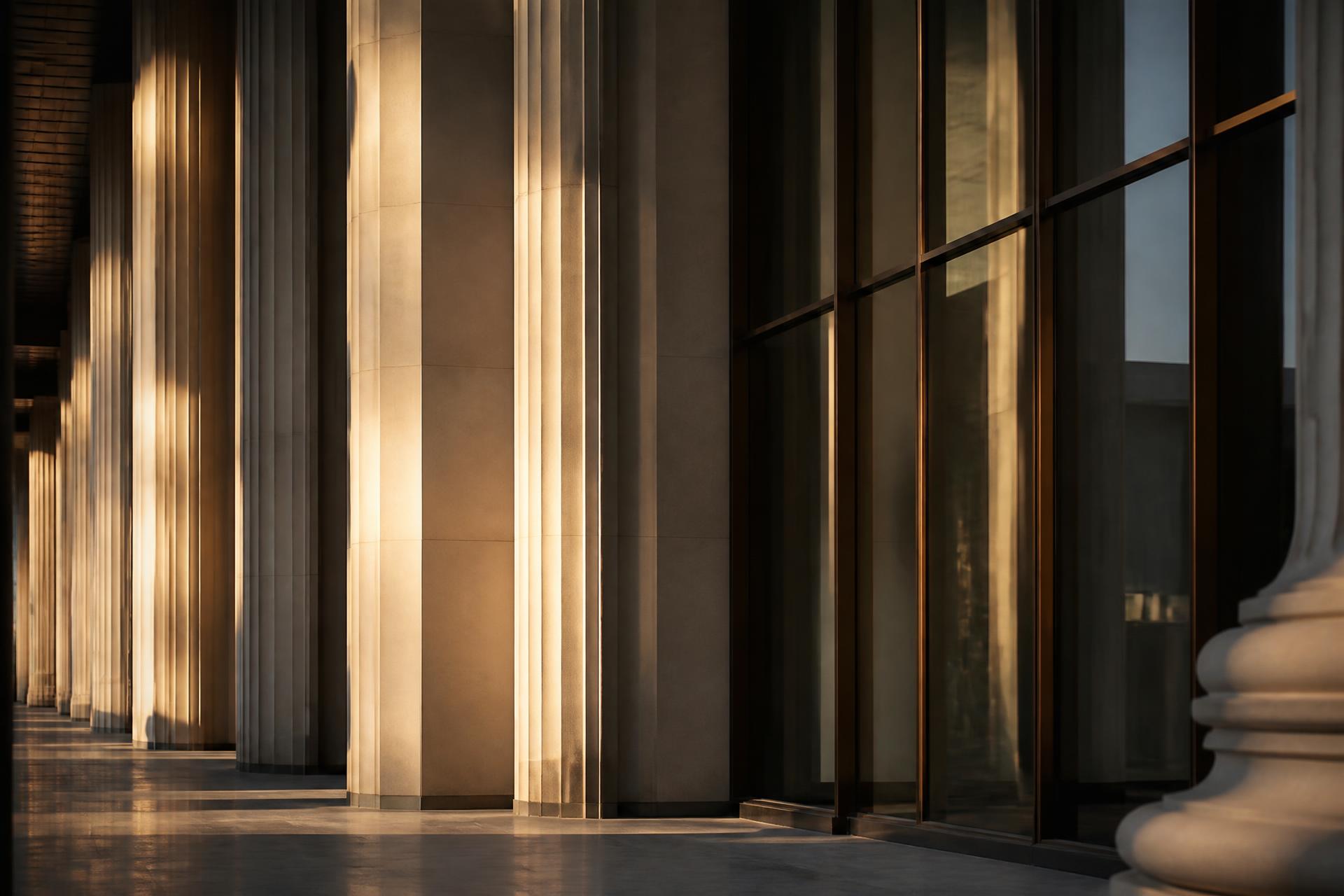 Institutional architecture at dusk
