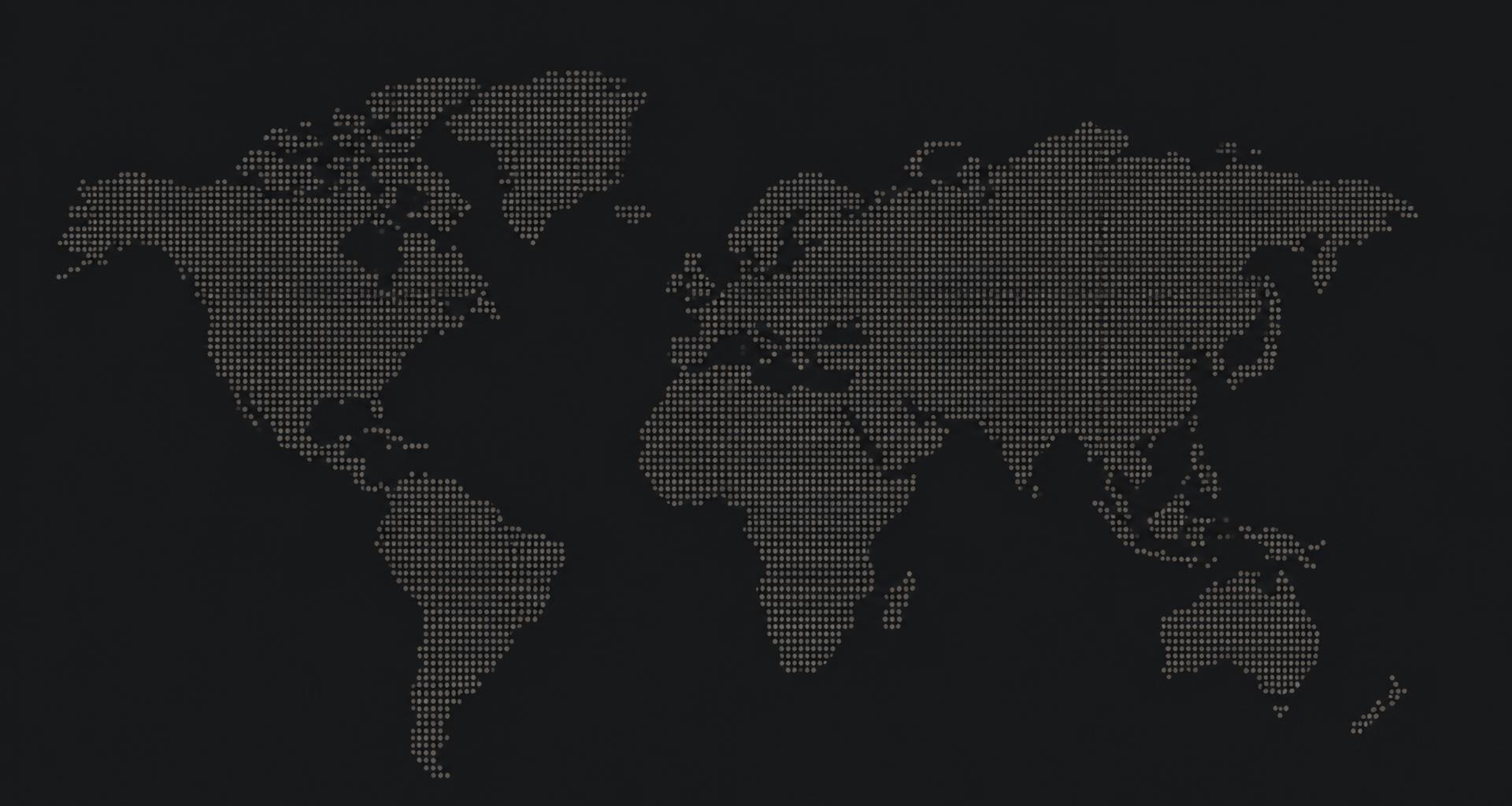 Stylised world map indicating regions of professional market-development reach